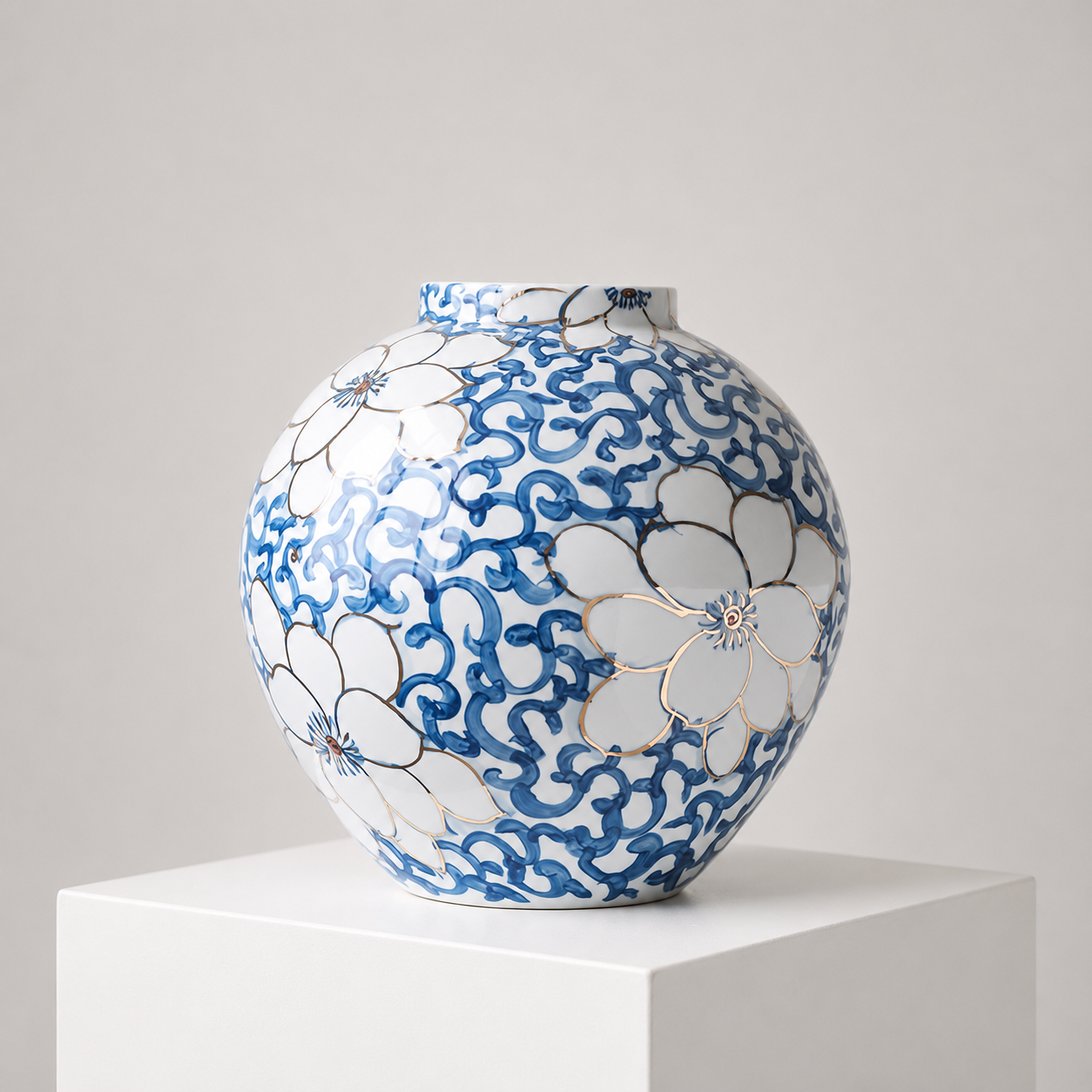 Hand-Painted Blue & White Floral Ceramic Vase — Made in Jingdezhen, Luxurious & Elegant - ShaolinMart