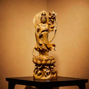 32.7" Masterpiece Hand-Carved Solid Thuja Wood "Ruyi Guanyin" Sculpture
