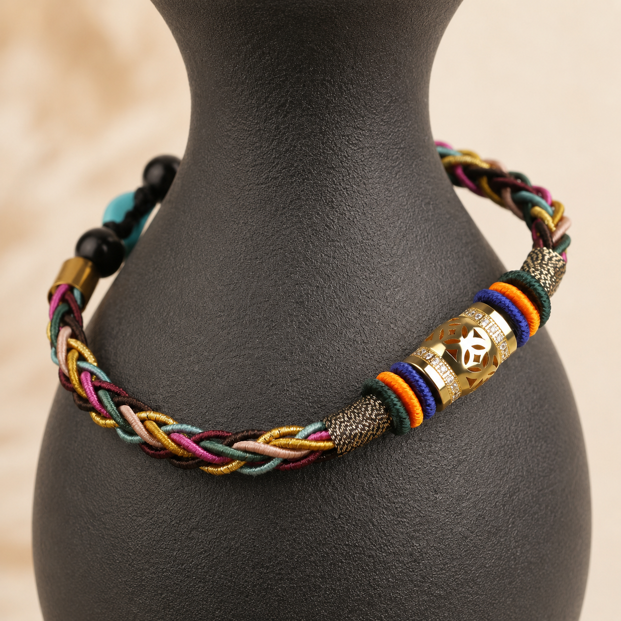 Handwoven Dragon Knot Faux Turquoise Bracelet – Adjustable Eastern-Inspired Lucky Cord Jewelry