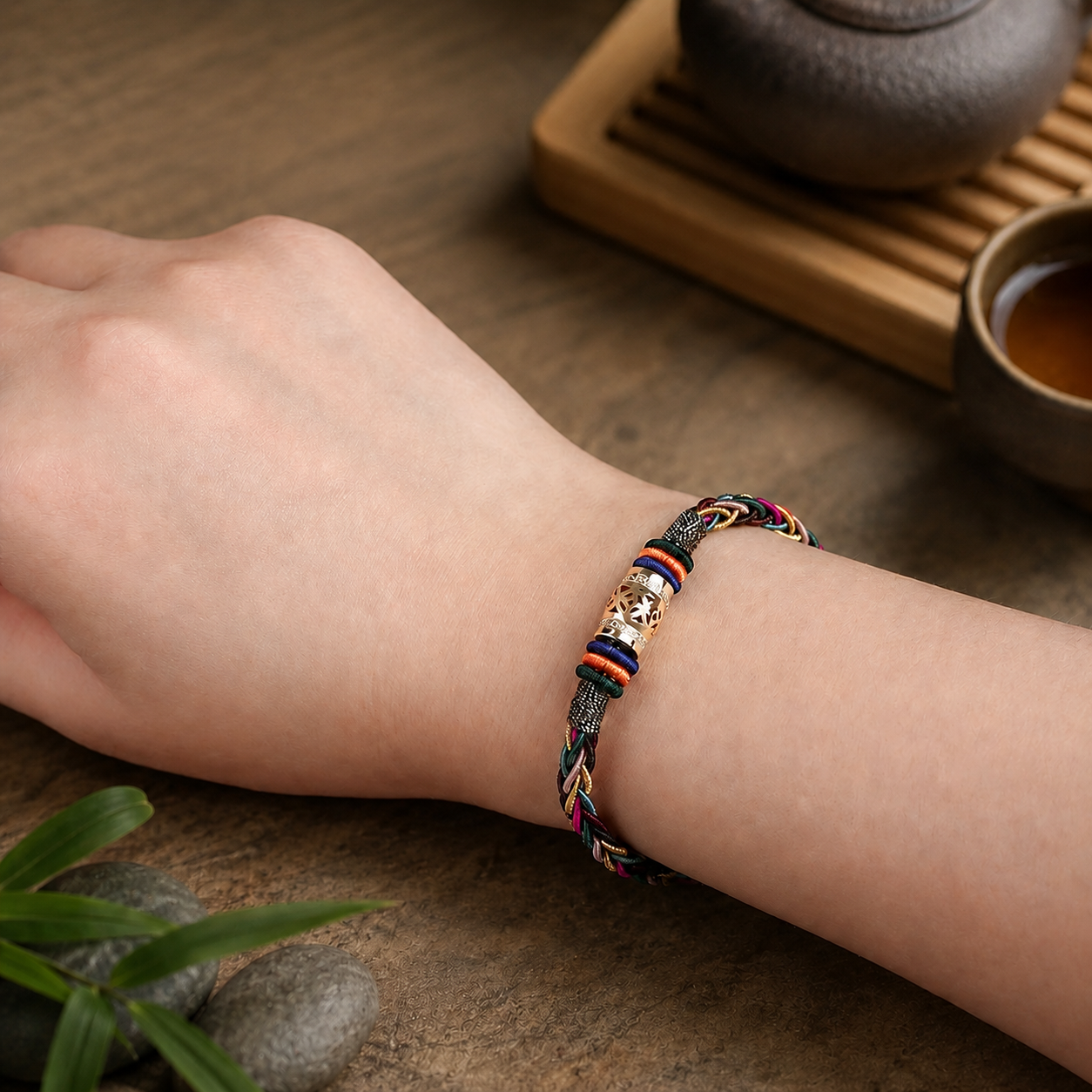 Handwoven Dragon Knot Faux Turquoise Bracelet – Adjustable Eastern-Inspired Lucky Cord Jewelry