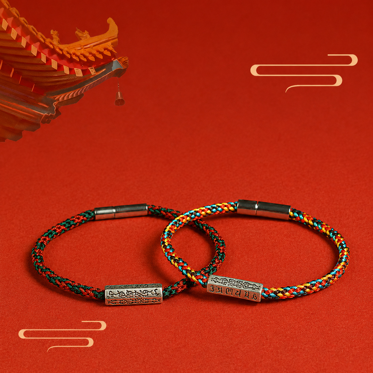 Handwoven Tibetan Knot Red String Bracelet with S925 Six-Character Mantra Charm | Eastern-Inspired Lucky Cord Bracelet | ShaolinMart