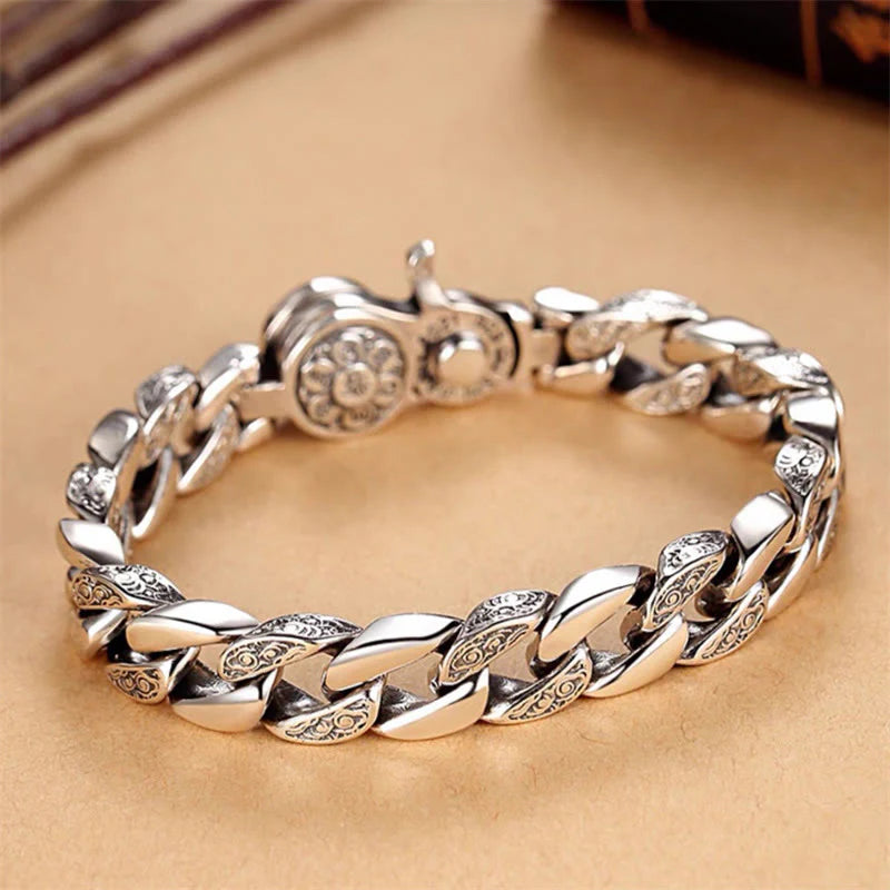 Engraved Mantra Chain Bracelet – Double Vajra Inspired Copper Link Bracelet