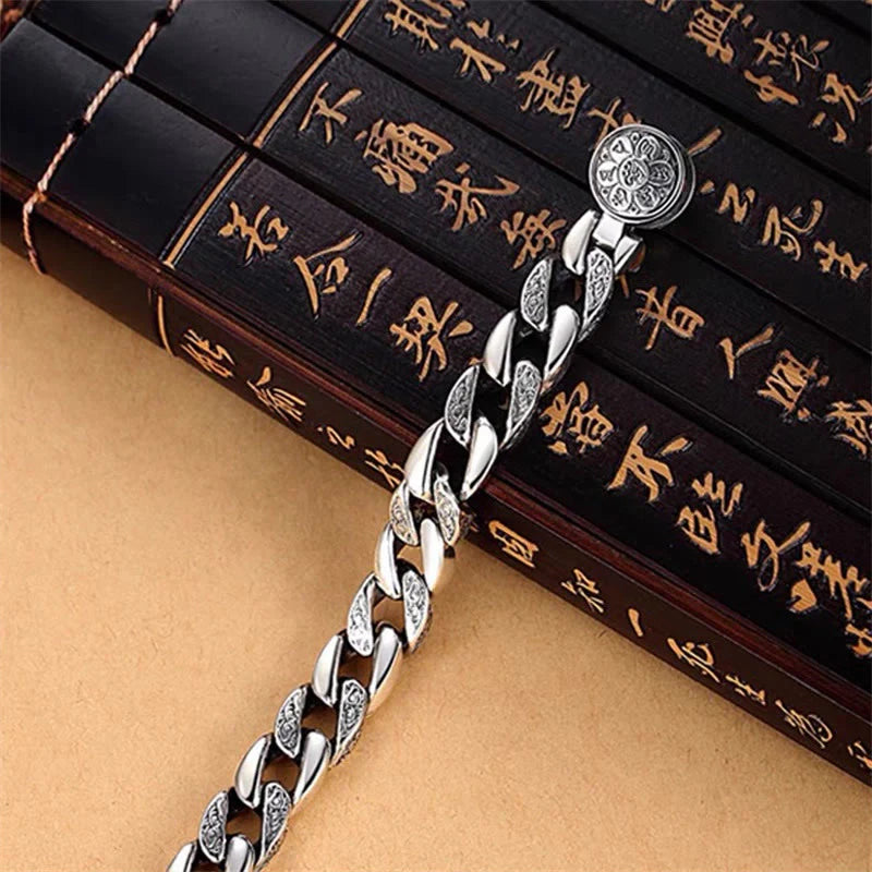 Engraved Mantra Chain Bracelet – Double Vajra Inspired Copper Link Bracelet