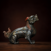 Handcrafted Antique Gilt Bronze Auspicious Beast Statue – Heavy Patina Mythical Protection Creature Wealth Sculpture
