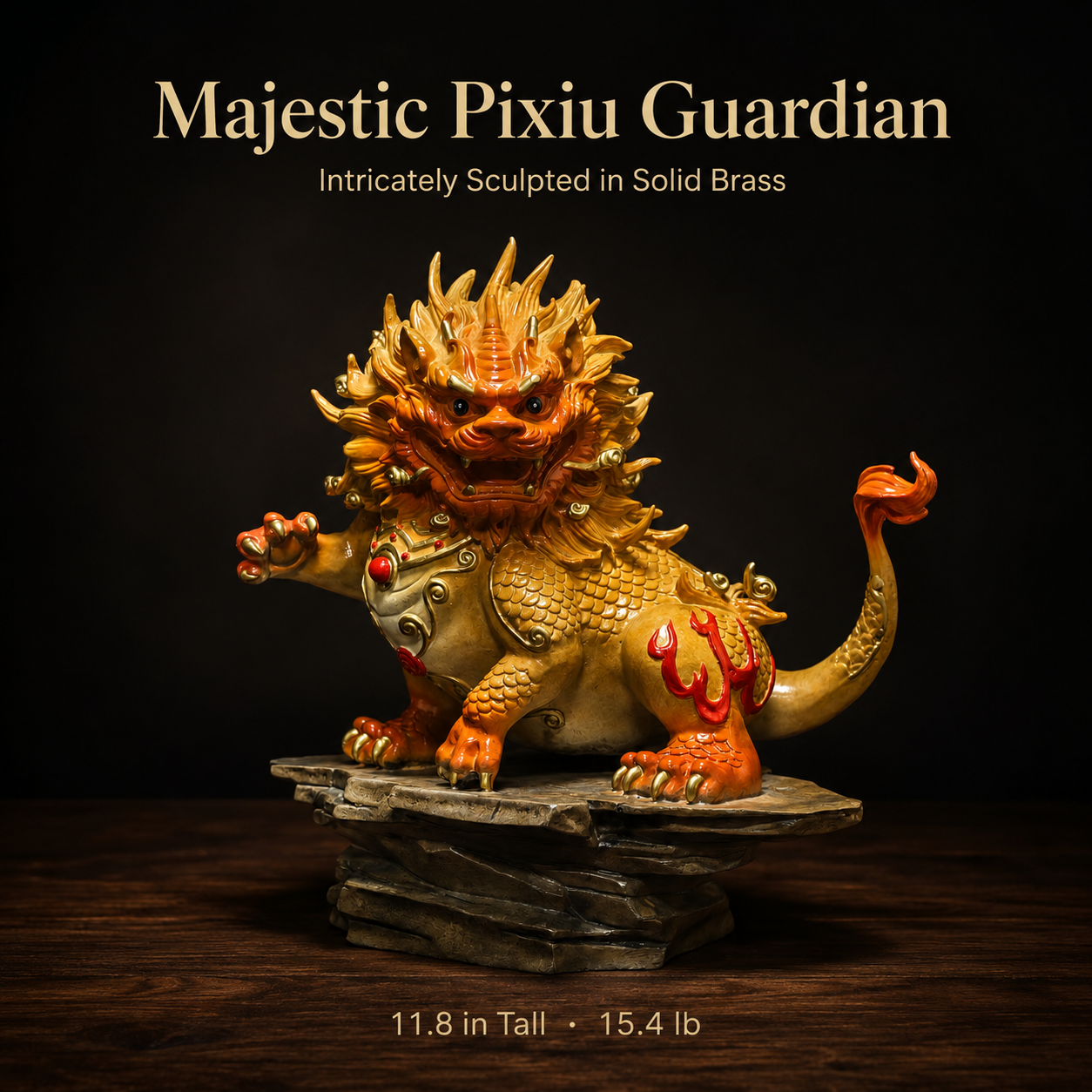 Majestic Guardian Pixiu Brass Sculpture – Traditional Cast Copper Art Statue for Wealth, Protection & Home Décor