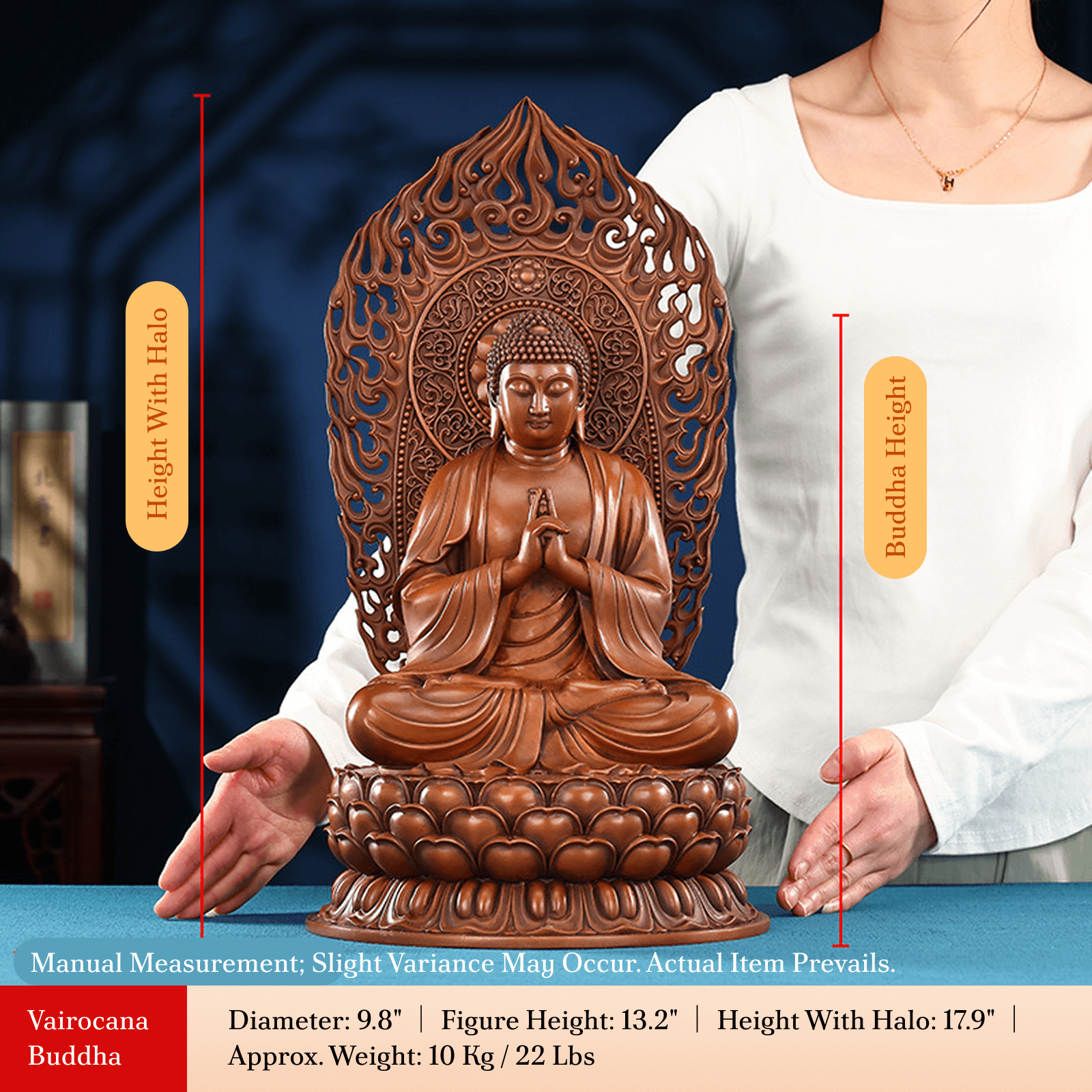 Purple Copper Huayan Three Saints Statue – Manjushri, Samantabhadra & Vairocana Buddha(Regular Price Item)