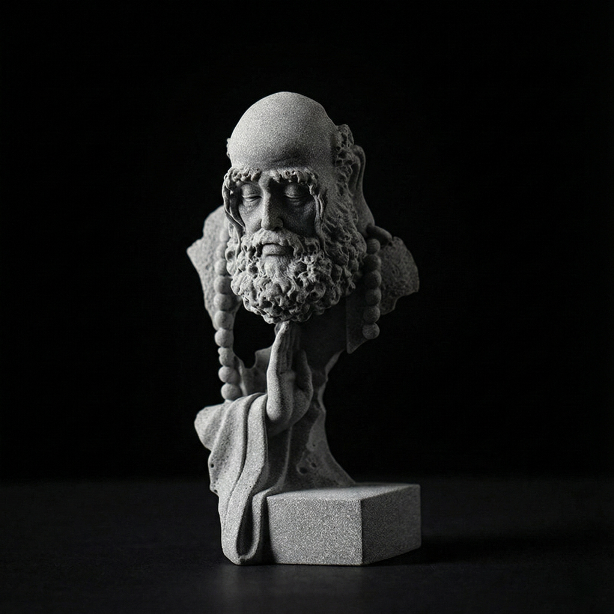 Solid Qing Sandstone Zen Sculpture | Hand-Carved Bodhidharma Art Piece