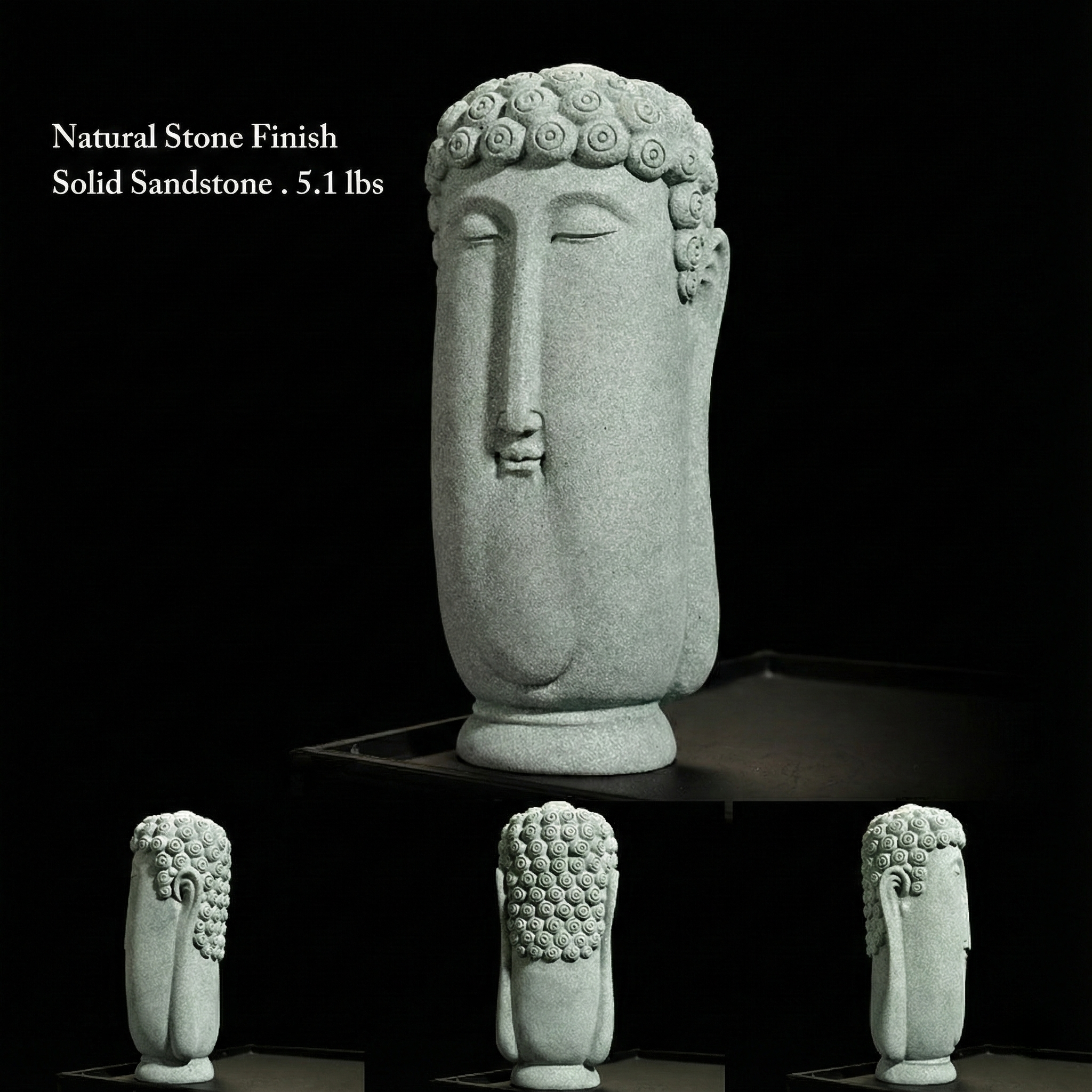 Hand-Carved Solid Sandstone Abstract Buddha Statue (5.1 lbs) | Modern Zen Decor