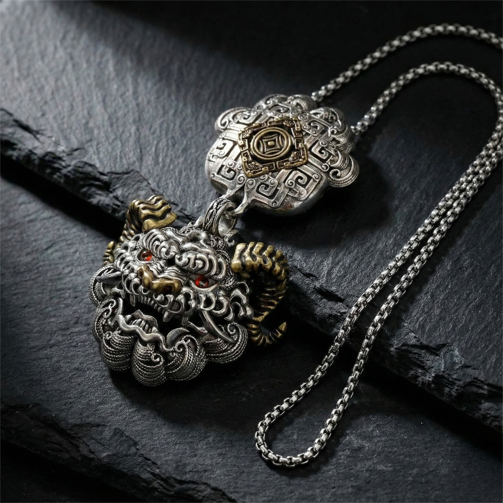 Shaolin-Inspired Taotie Mythical Beast Openable Pendant Necklace | Retro Chinese Guardian Amulet