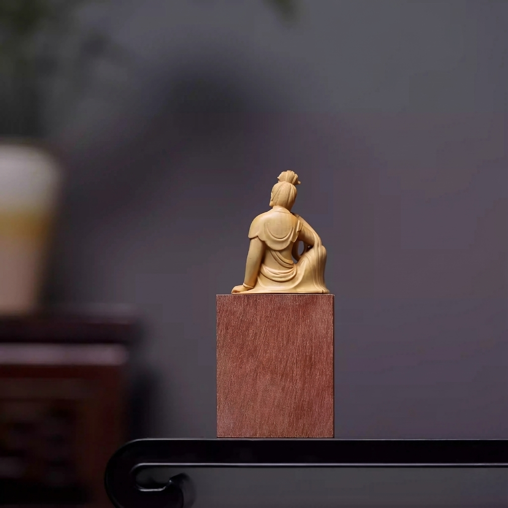 Shaolin Masterwork Series: Rare Boxwood Carving - "Guanyin of Ease" (Royal Ease Guanyin)