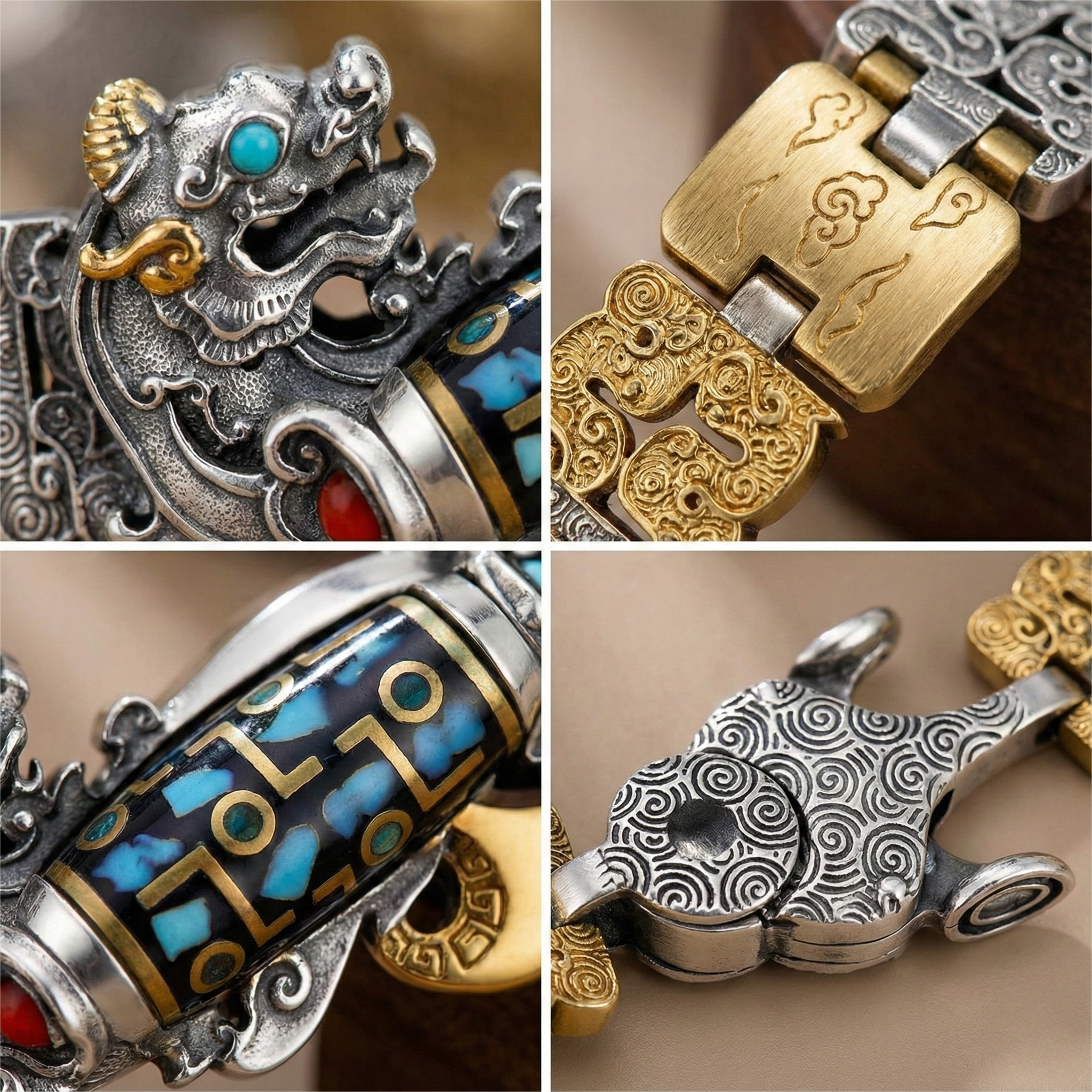 Shaolin-Infused Nine-Eye Dzi Bead Pixiu Silver Bracelet for Men | Retro Fortune-Turning Chinese Trend Design