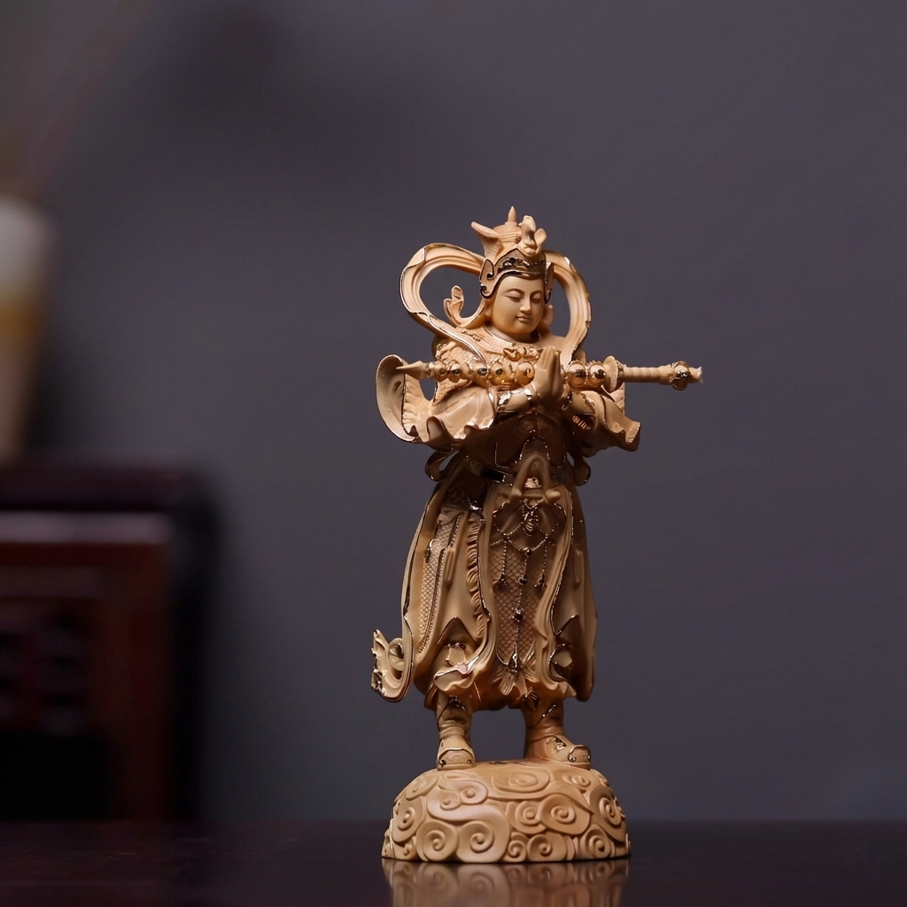 Shaolin Masterwork Series: Rare Boxwood Carving - "The Royal Guardian" (Gold painting)