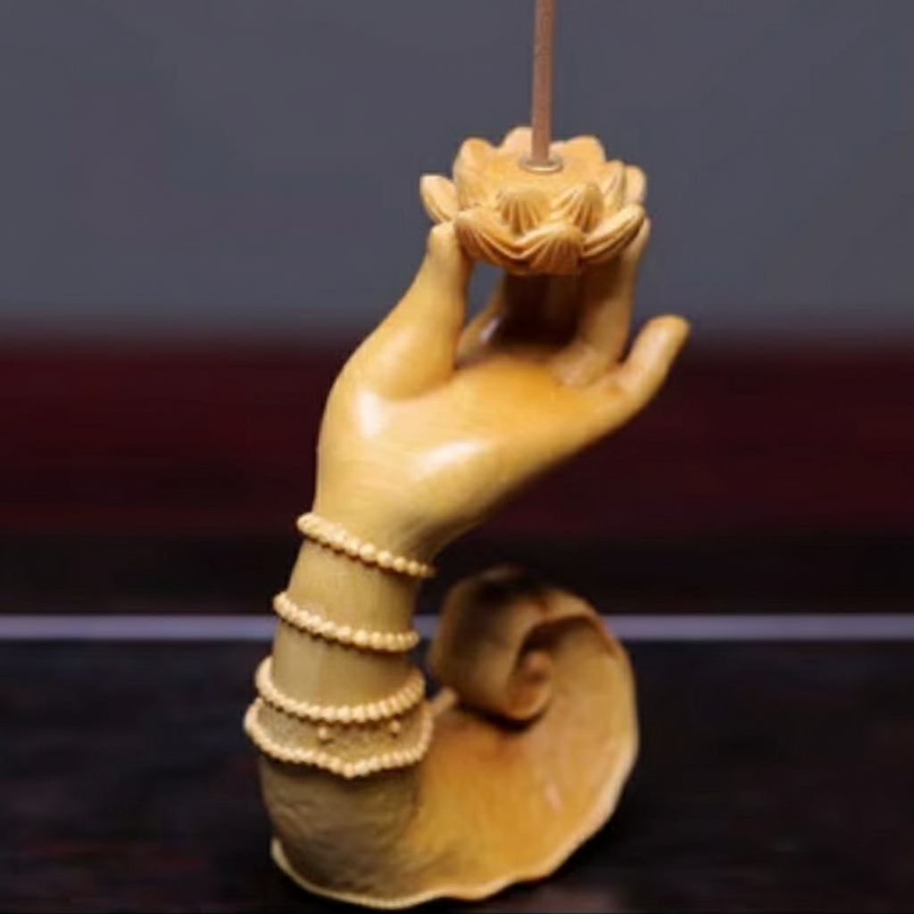 Shaolin Masterwork Series: Rare Boxwood Carving - "The Hand of Serenity" Incense Holder