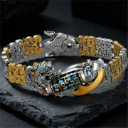 Shaolin-Infused Nine-Eye Dzi Bead Pixiu Silver Bracelet for Men | Retro Fortune-Turning Chinese Trend Design