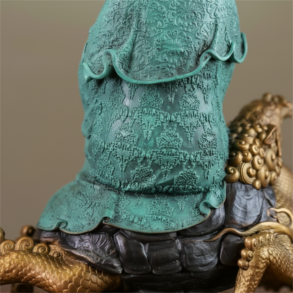 Longevity Guanyin on Loong Turtle – Handcrafted Copper Sculpture for Peace & Stability