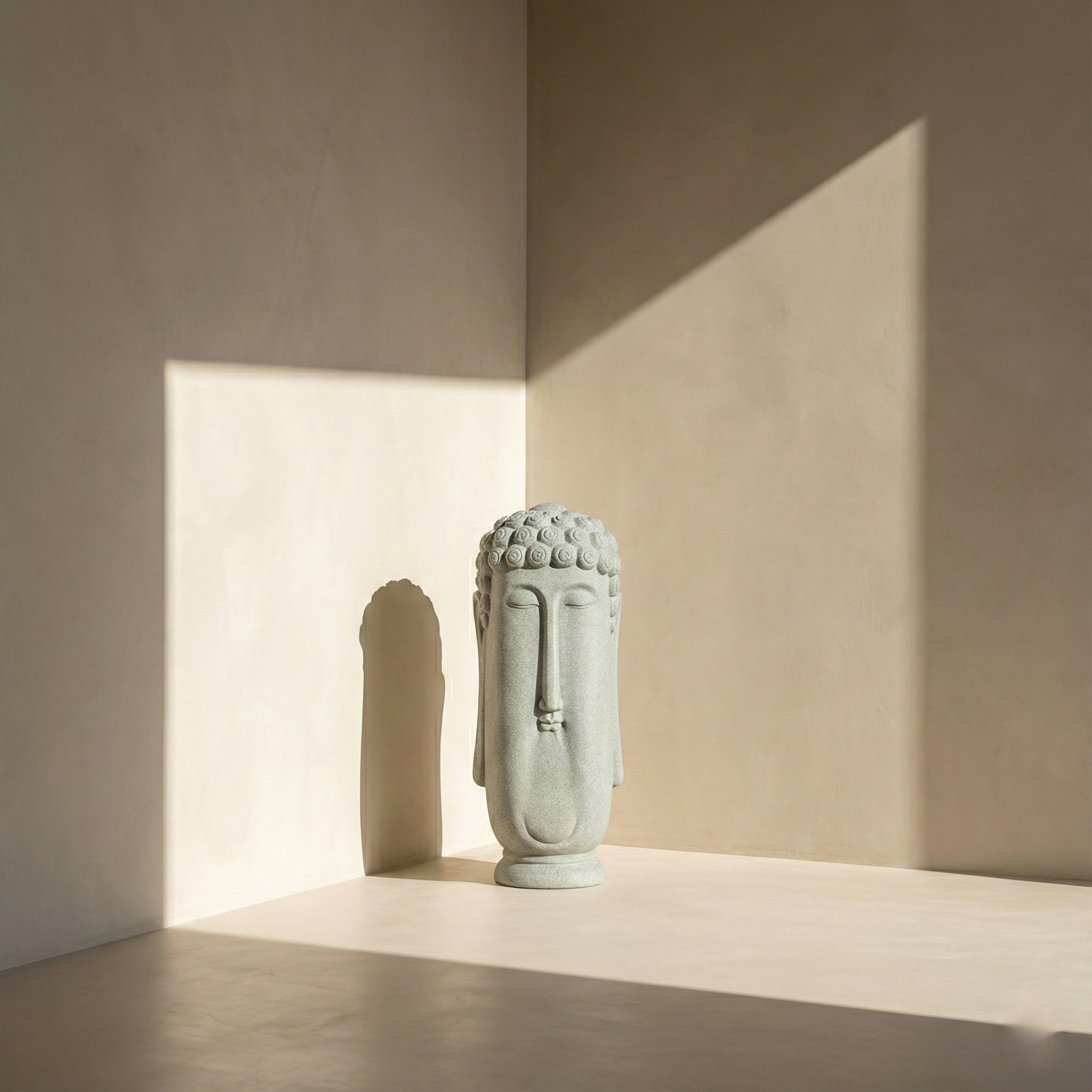 Hand-Carved Solid Sandstone Abstract Buddha Statue (5.1 lbs) | Modern Zen Decor