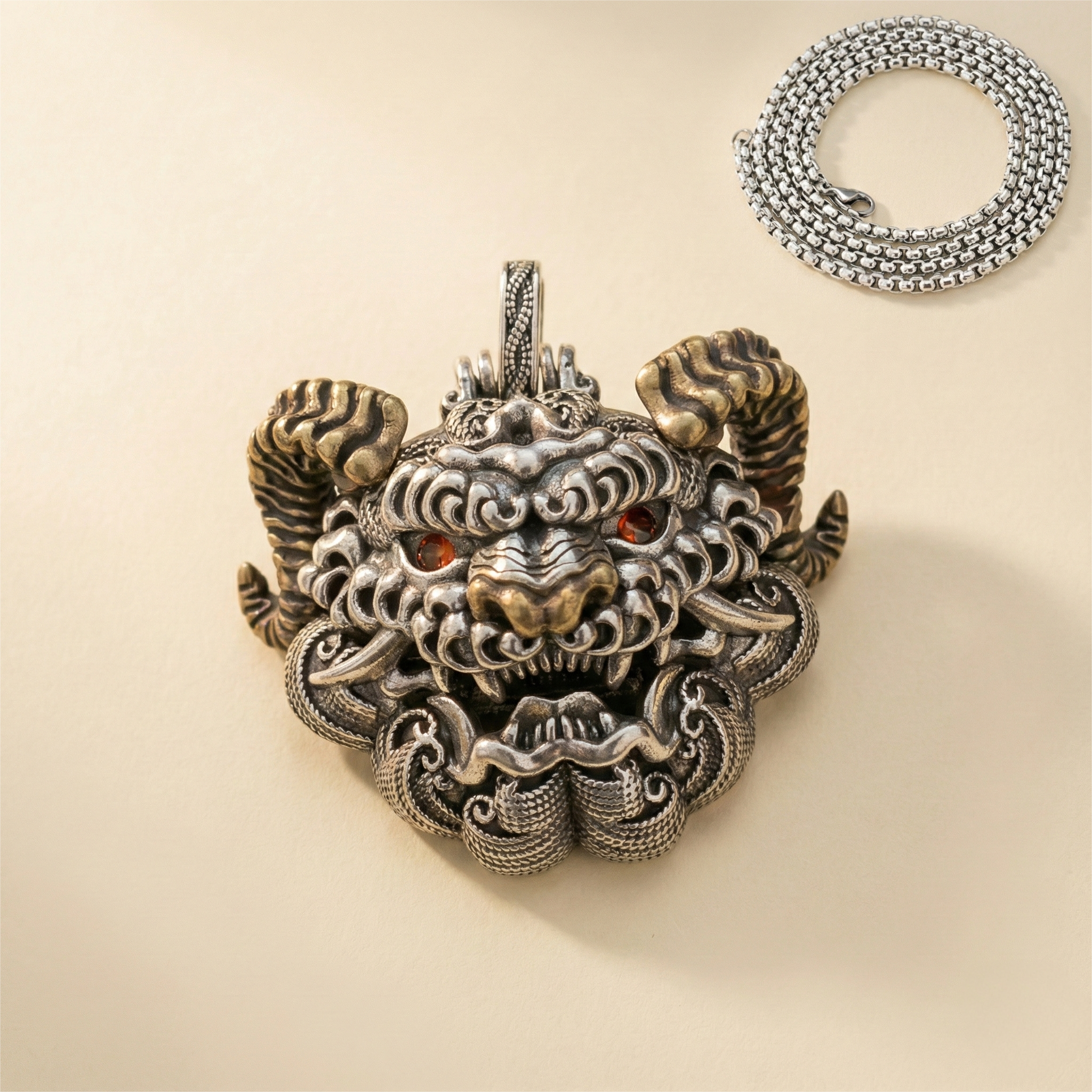 Shaolin-Inspired Taotie Mythical Beast Openable Pendant Necklace | Retro Chinese Guardian Amulet