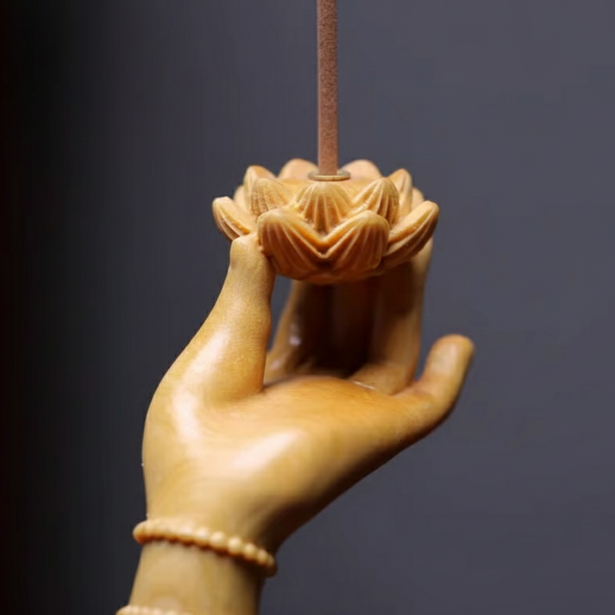 Shaolin Masterwork Series: Rare Boxwood Carving - "The Hand of Serenity" Incense Holder