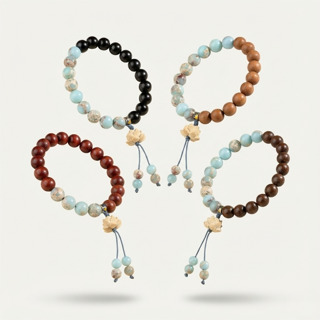 Natural Sandalwood & Stone Bead Bracelet – Calming Aroma, Handcrafted Blessing Jewelry