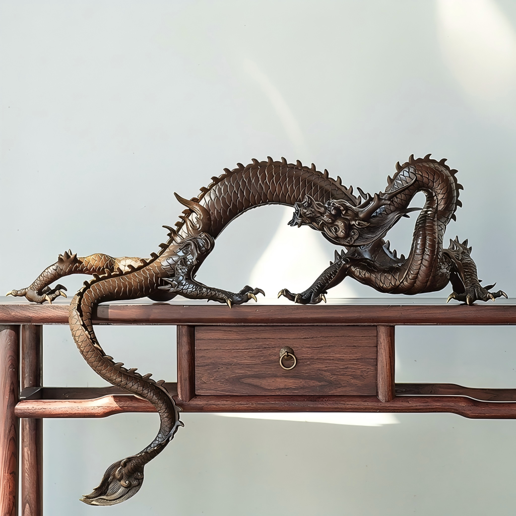 ShaolinMart Premium Imperial Brass Loong Statue – Five-Clawed Mythical Loong Sculpture, Thermal-Colored Patina Feng Shui Decor