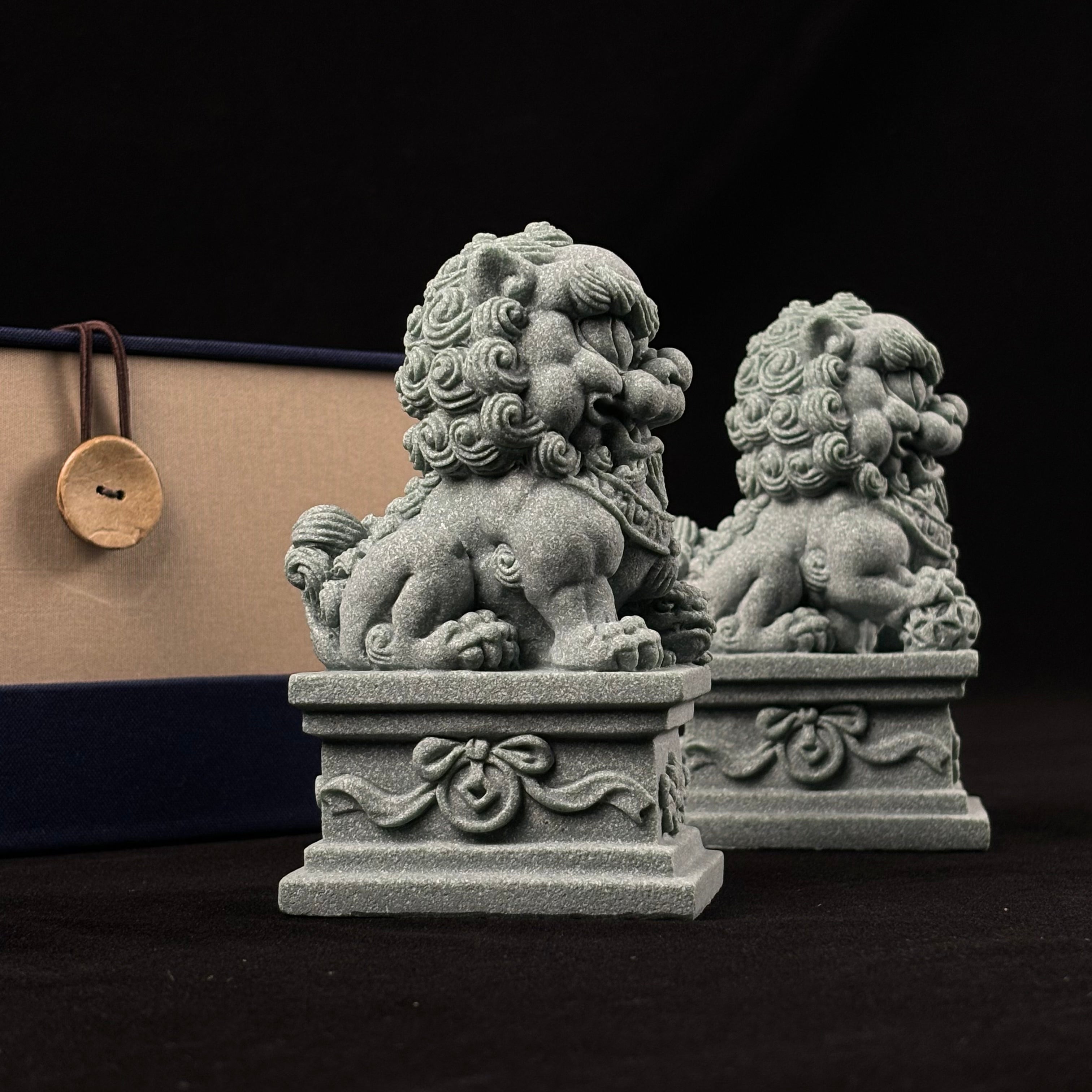 The Silent Guardians: Authentic Qing Sandstone Foo Dog Pair (Male & Female)