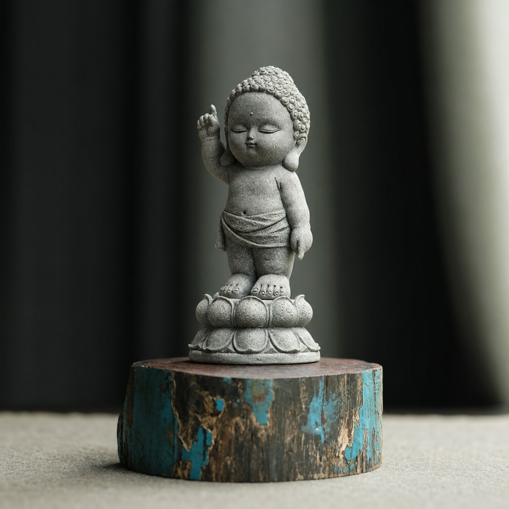 "The Awakening Prince" Natural Green Sandstone Baby Buddha Statue – 7.1" Hand-Finished Spiritual Stone Sculpture