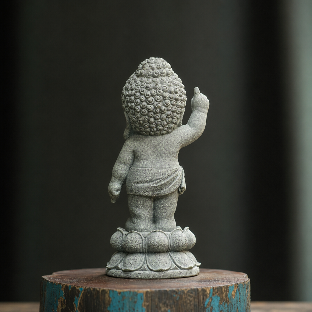 "The Awakening Prince" Natural Green Sandstone Baby Buddha Statue – 7.1" Hand-Finished Spiritual Stone Sculpture
