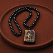 "Harmony in Chaos" Natural Black Ebony Wood Thangka Pendant Necklace – Eastern Duality Amulet Bead Chain for Inner Balance & Mindfulness (15.7" Length)