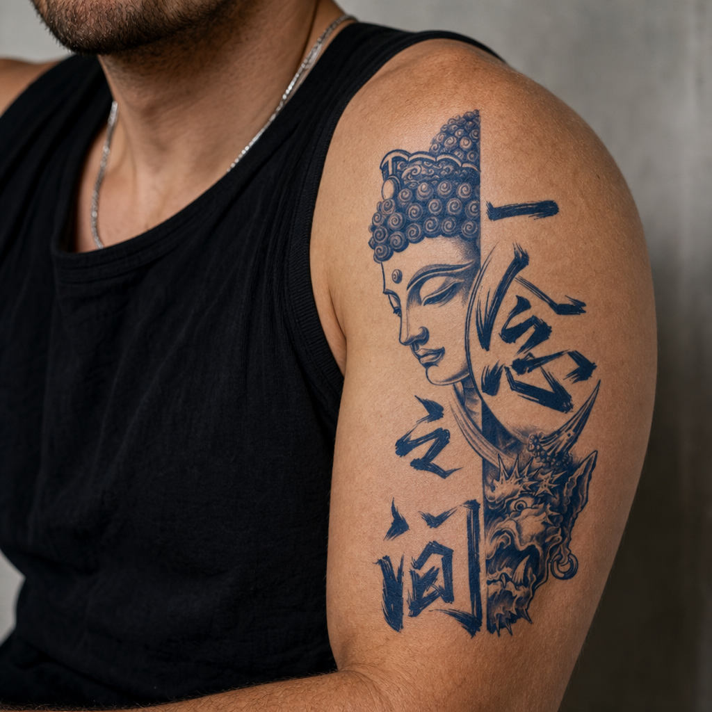 Harmony in Chaos – Buddha & Demon Semi-Permanent Tattoo - ShaolinMart