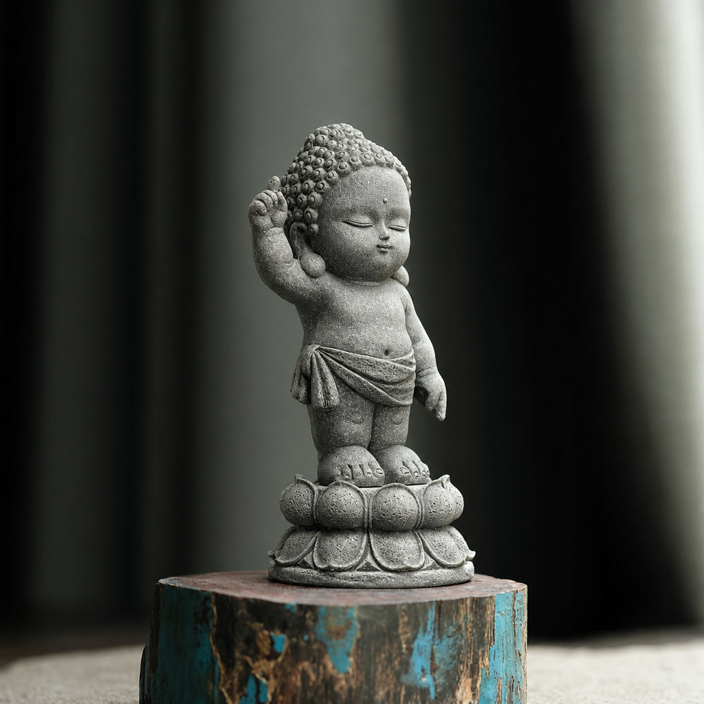 "The Awakening Prince" Natural Green Sandstone Baby Buddha Statue – 7.1" Hand-Finished Spiritual Stone Sculpture