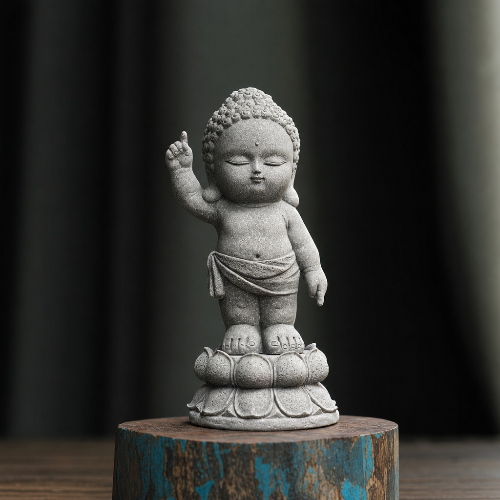 "The Awakening Prince" Natural Green Sandstone Baby Buddha Statue – 7.1" Hand-Finished Spiritual Stone Sculpture