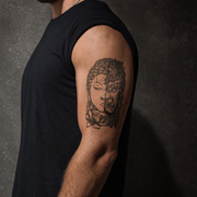 The "Harmony in Chaos" Dualism Temporary Tattoo – 3.9" x 6.1" Realistic Black & Grey Buddha & Demon Fine-Line Body Art Decal