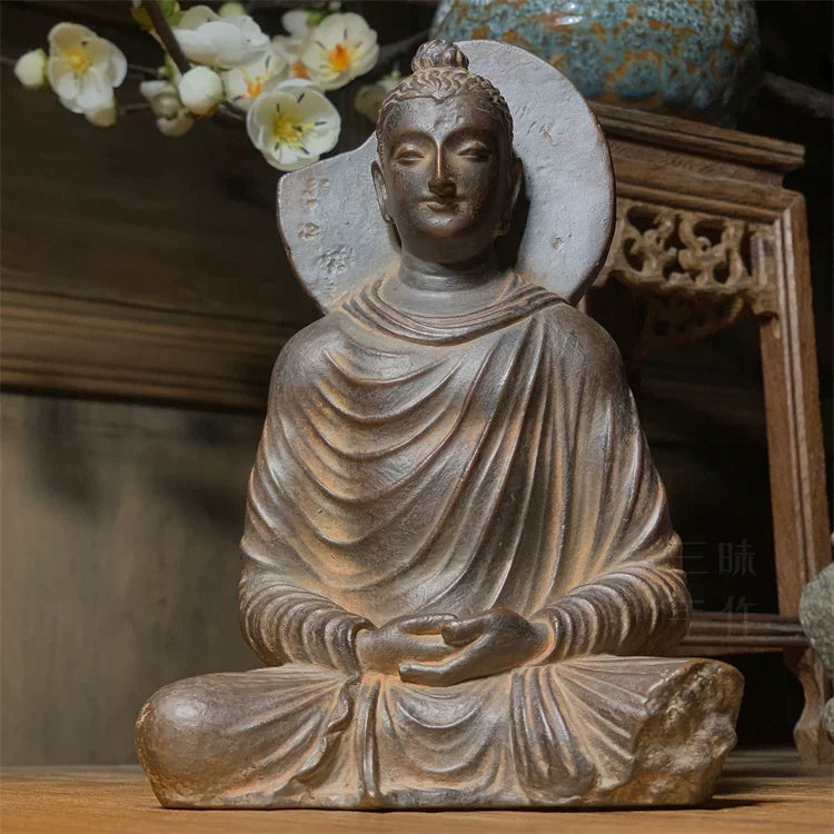Gandhara Meditating Buddha Seated Statue – Ancient Hellenistic Silk Road Artifact Replica, Premium Historical Master Sculpture