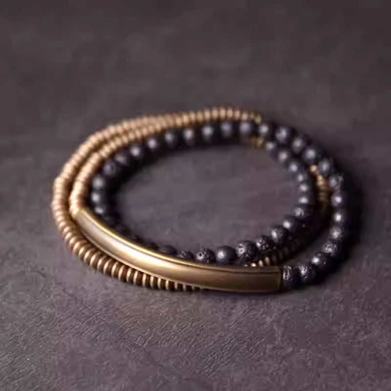 Temple Forged Volcanic & Brass Bangle - Niche Design Multi-Layer Martial Wrap