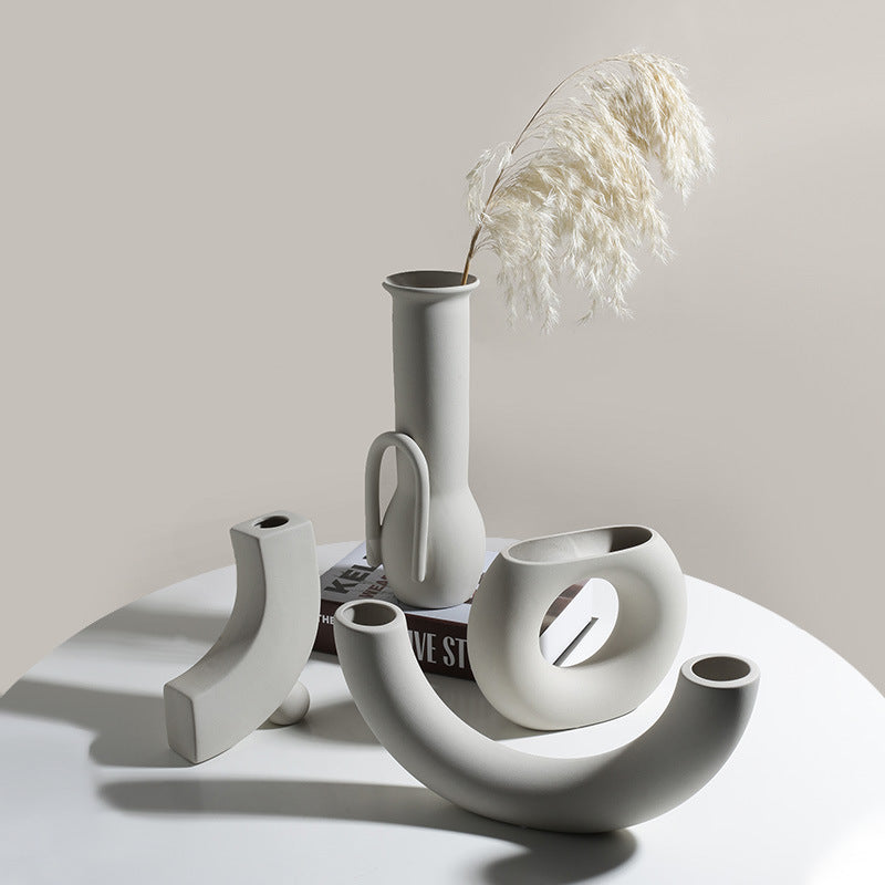 Minimalist ceramic vases with pampas grass, modern altar decor for mindful spaces
