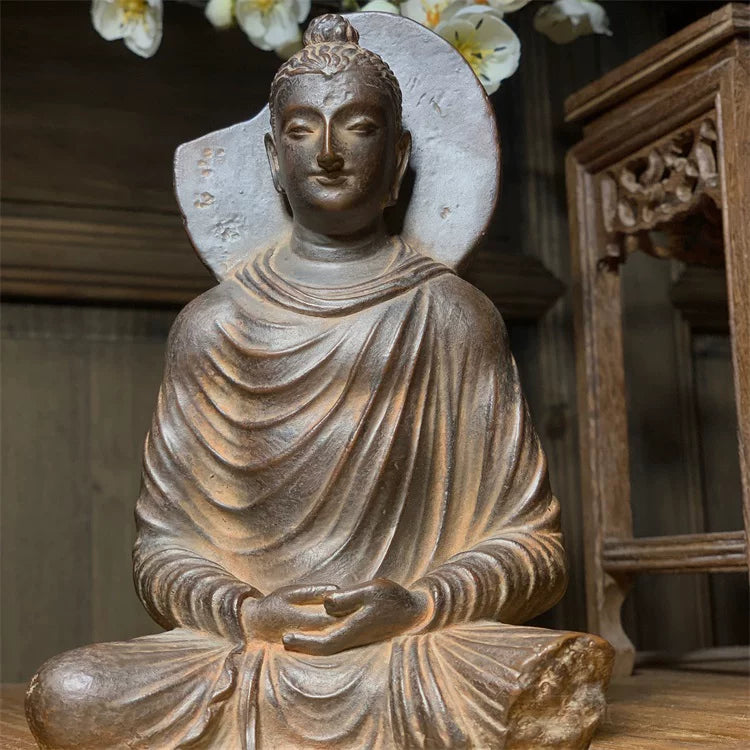 Gandhara Meditating Buddha Seated Statue – Ancient Hellenistic Silk Road Artifact Replica, Premium Historical Master Sculpture