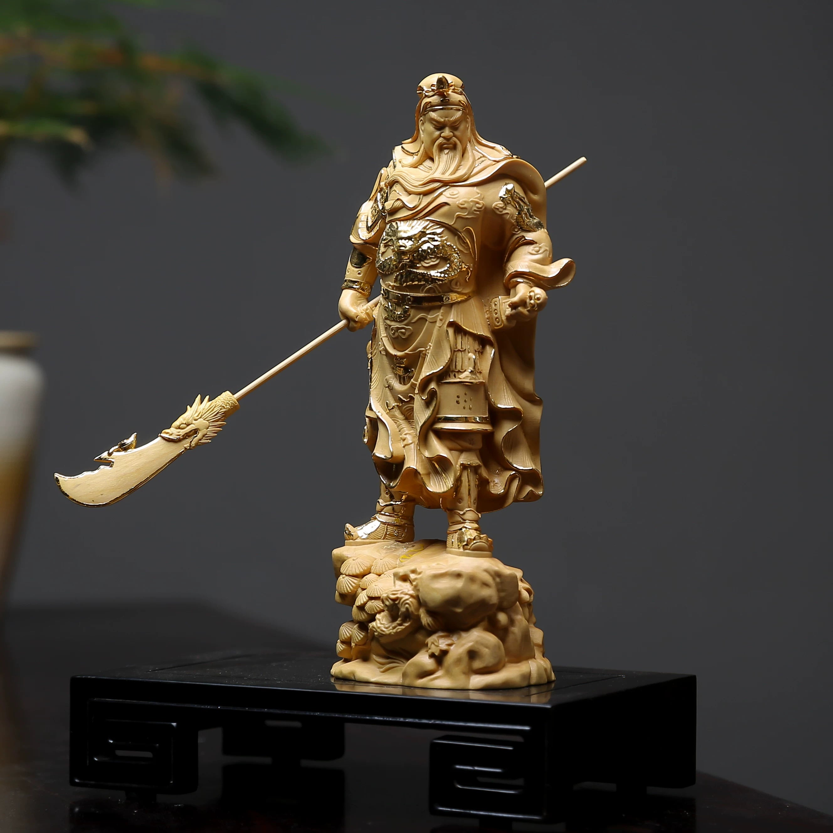 Shaolin Masterwork Series: Rare Boxwood Carving - "The General of Honor" (Gold-Gilded Guan Gong)