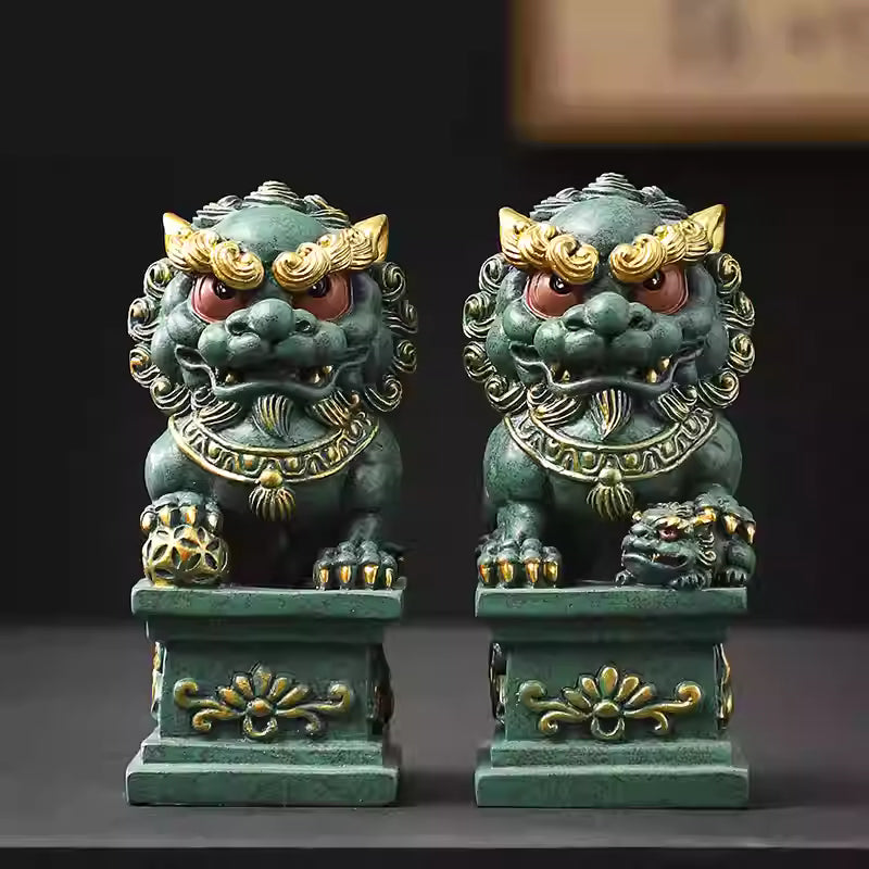 The Royal Guardians: Hand-Painted Shaolin Prosperity Lions (Foo Dogs)