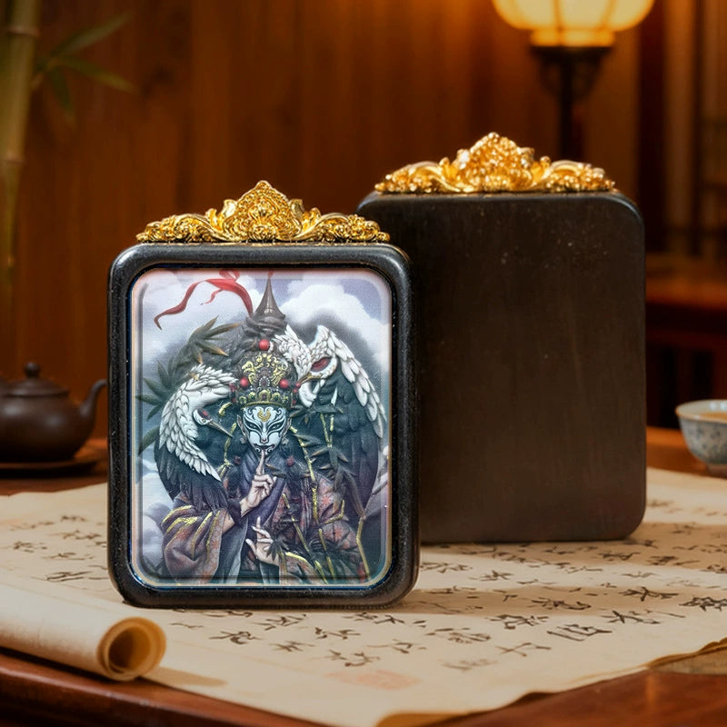ShaolinMart Wooden Tsa Tsa Thangka Guardian Necklace – Eastern-Inspired Painted Pendant Amulet