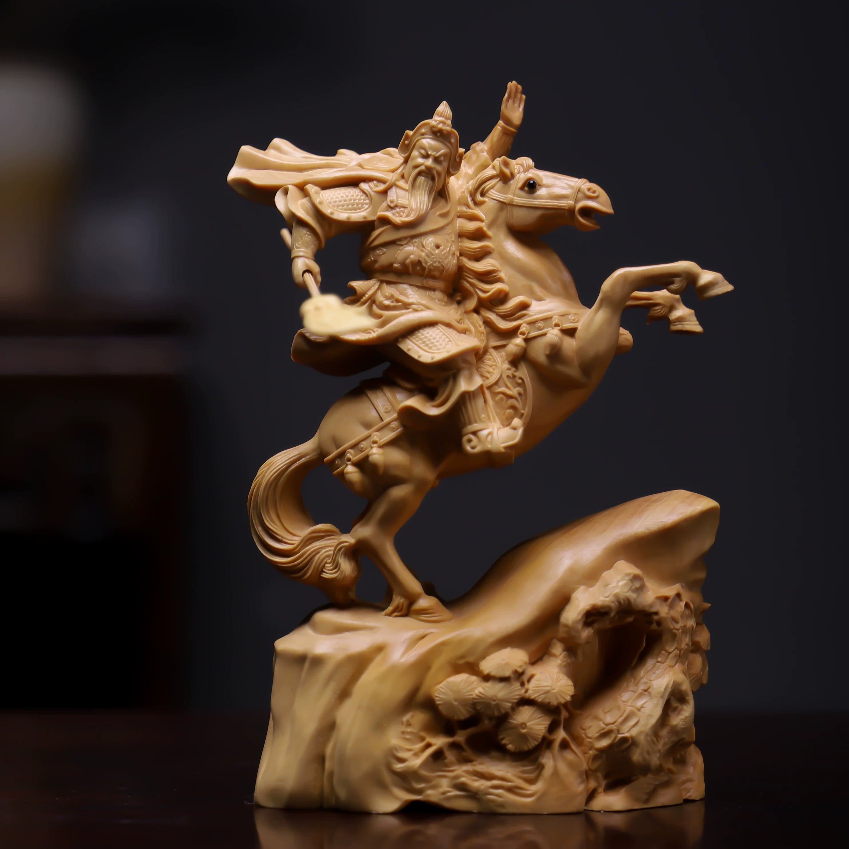 Shaolin Masterwork: The Unstoppable Force - Exquisite Boxwood Carving of Guan Gong (Riding Alone)
