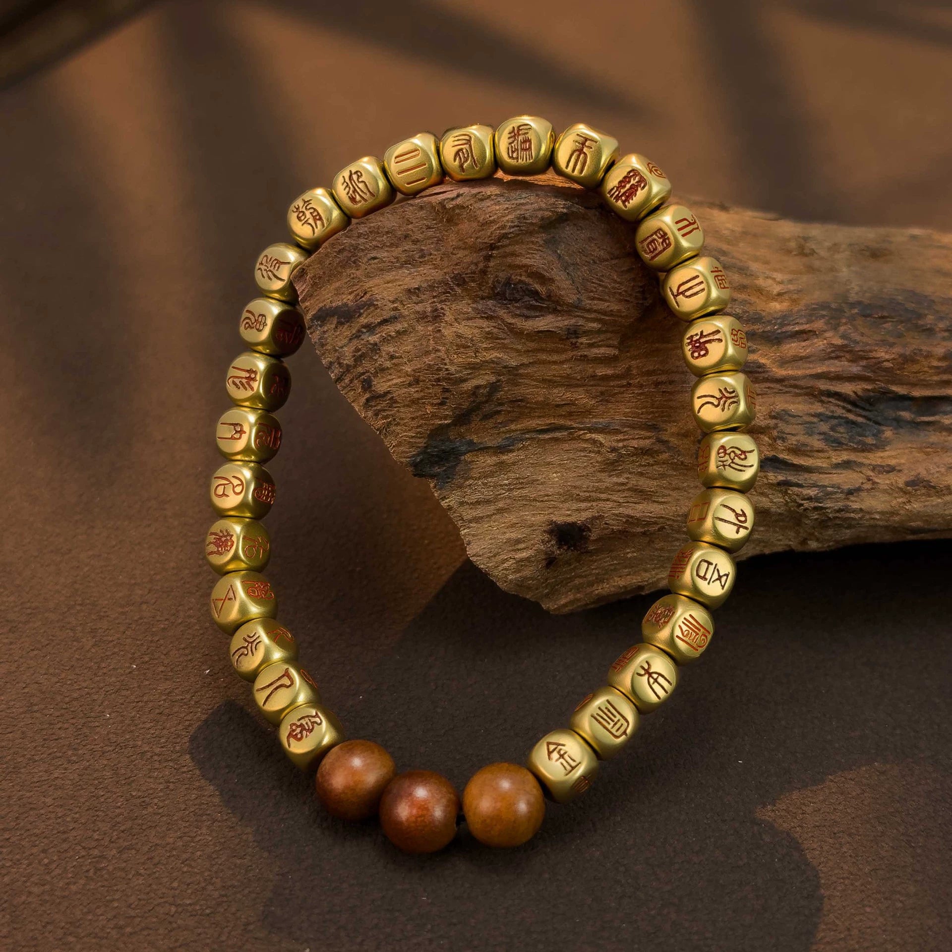 Ancient Script Brass Harmony Bracelet – Handcrafted Protection & Well-being (20mm)