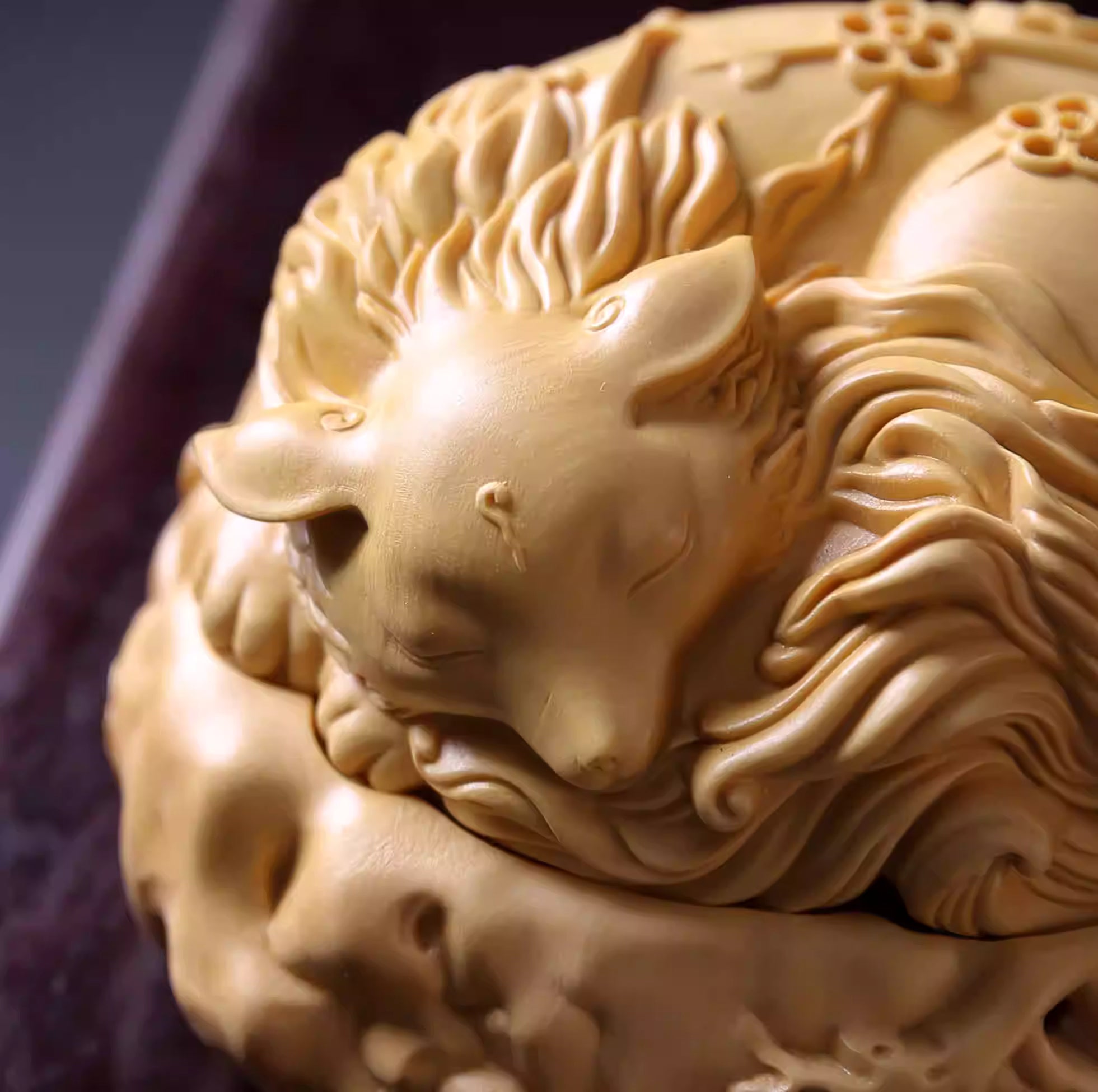 Shaolin Masterwork Series: Rare Boxwood Carving - "The Mystic Nine-Tailed Fox" (Incense Burner)