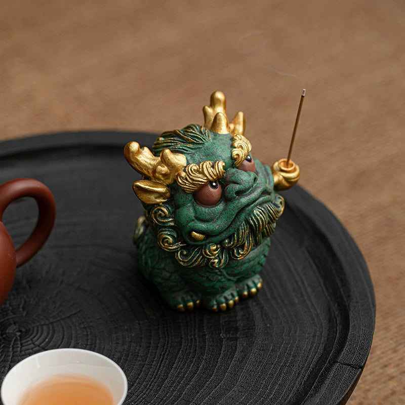 The Smoking Kylin – Hand-Painted Qilin Incense Holder & Figurine - ShaolinMart