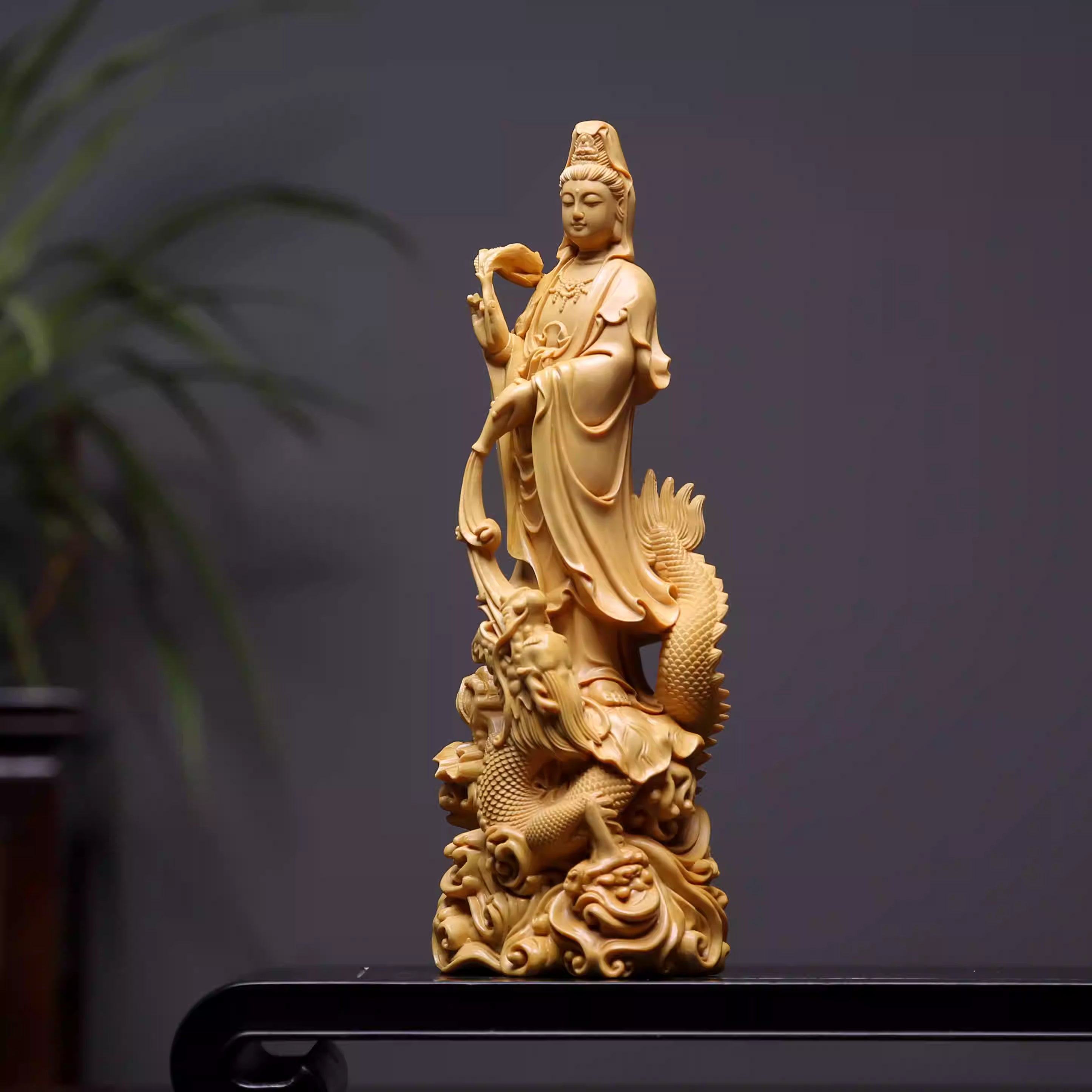 Shaolin Masterwork Series: Rare Boxwood Carving - "The Loong Goddess" (Guan Yin)
