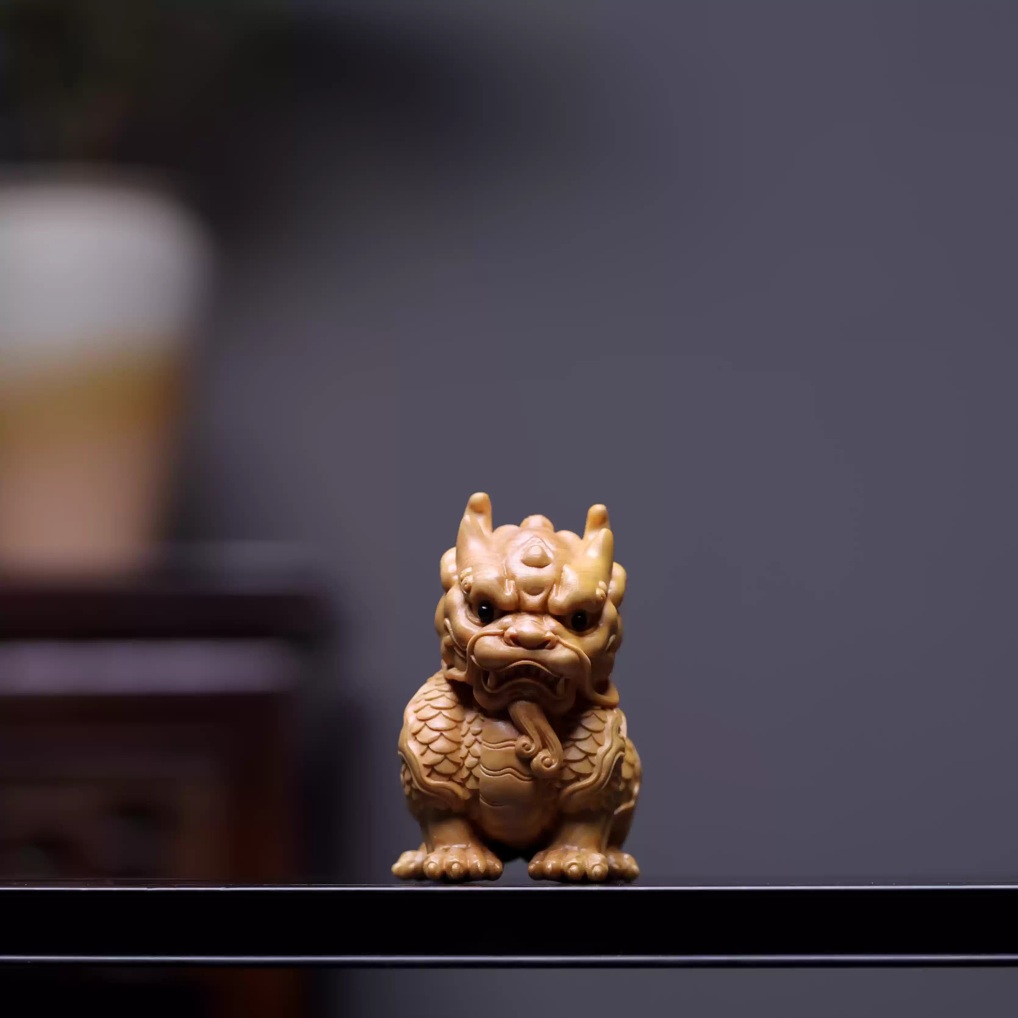 Shaolin Masterwork Series: Rare Boxwood Carving - "The Guardian of Wisdom" (Qilin)
