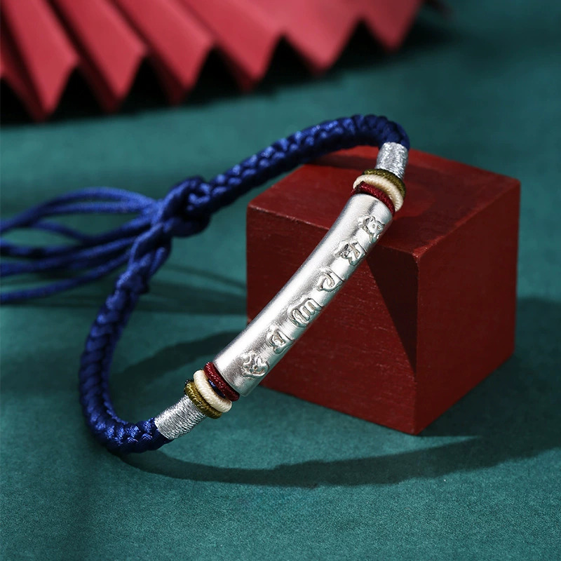 Handwoven S999 Silver Six-Syllable Mantra Bracelet – Adjustable Red Cord Bracelet