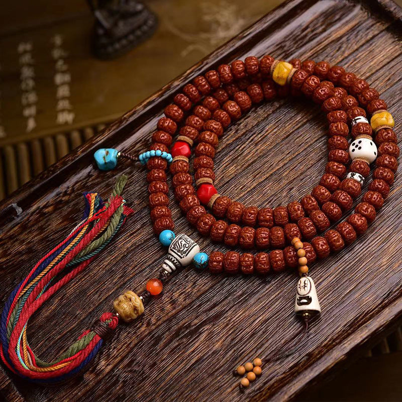 Tibetan-Inspired 108-Bead Five-Petal Vajra Bodhi Mala Bracelet Necklace by ShaolinMart
