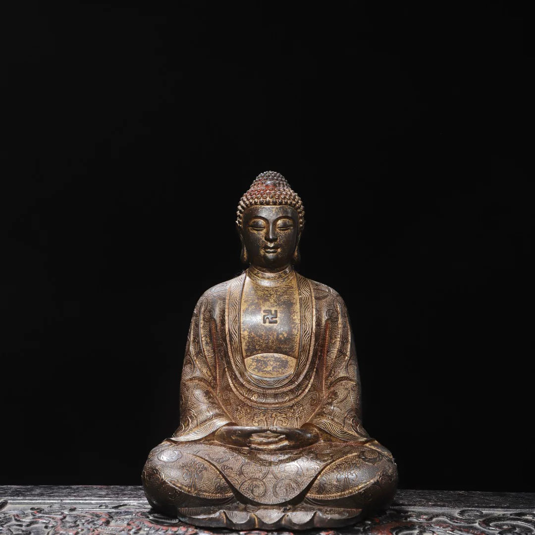 Aged Copper Mud-Gold Sakyamuni Buddha Statue – 9.1" Eastern Heritage Meditation Decor