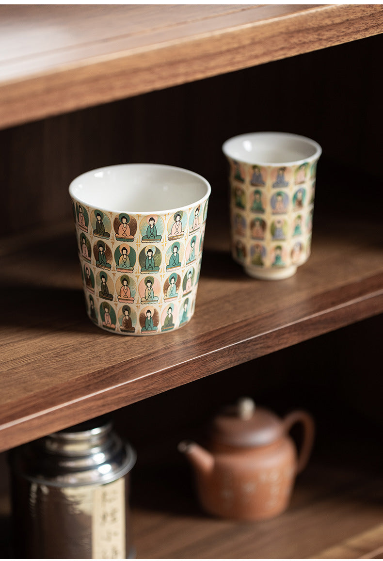 Shaolinmart "Mogao Thousand Faces" Porcelain Master Cup – High-Fire Artisanal Ceramic Tea & Coffee Tumbler