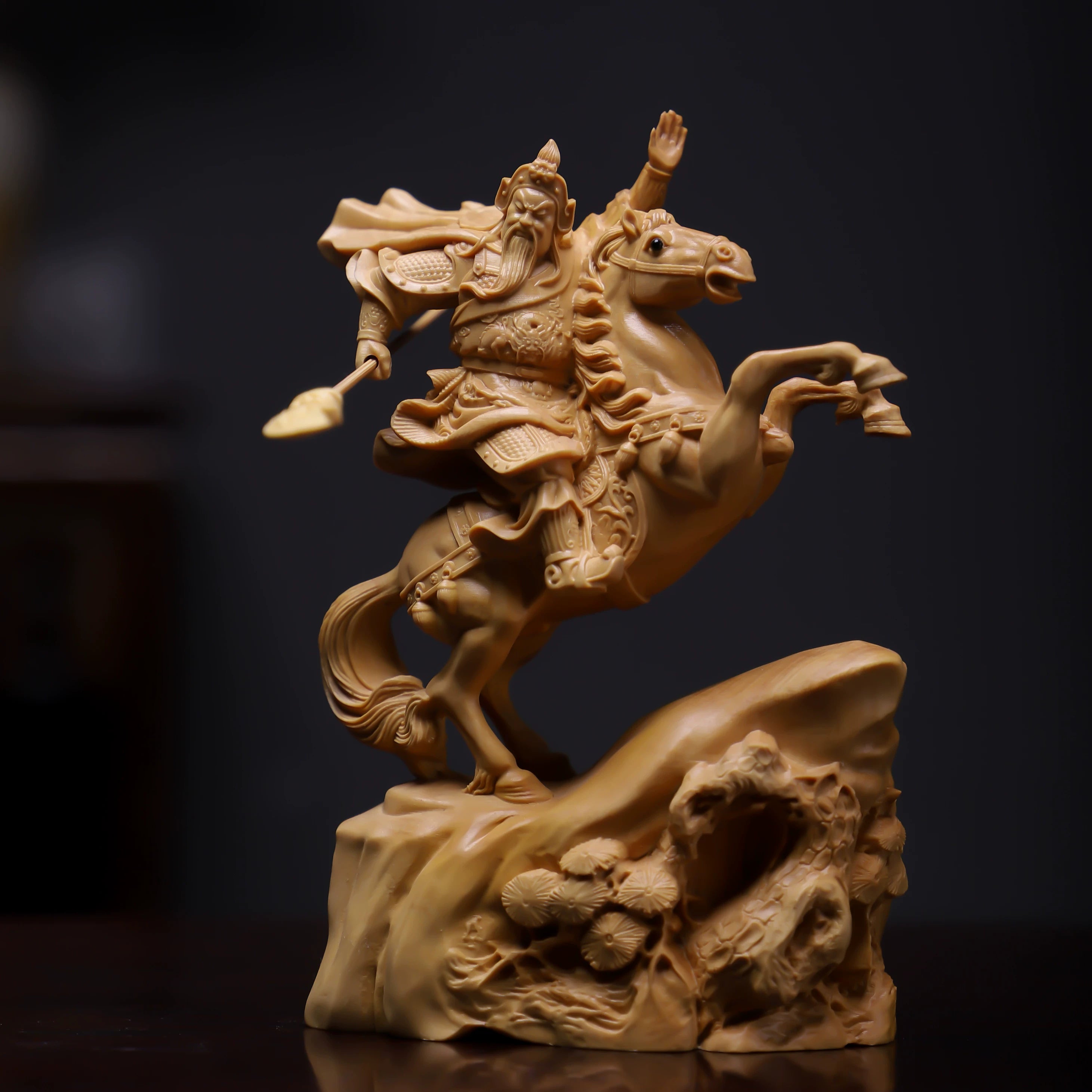 Shaolin Masterwork: The Unstoppable Force - Exquisite Boxwood Carving of Guan Gong (Riding Alone)